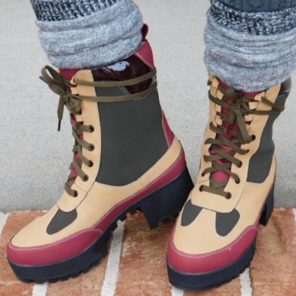 Pazzle Commander Platform Chunky Block Heels Combat Boots Women (Brown)